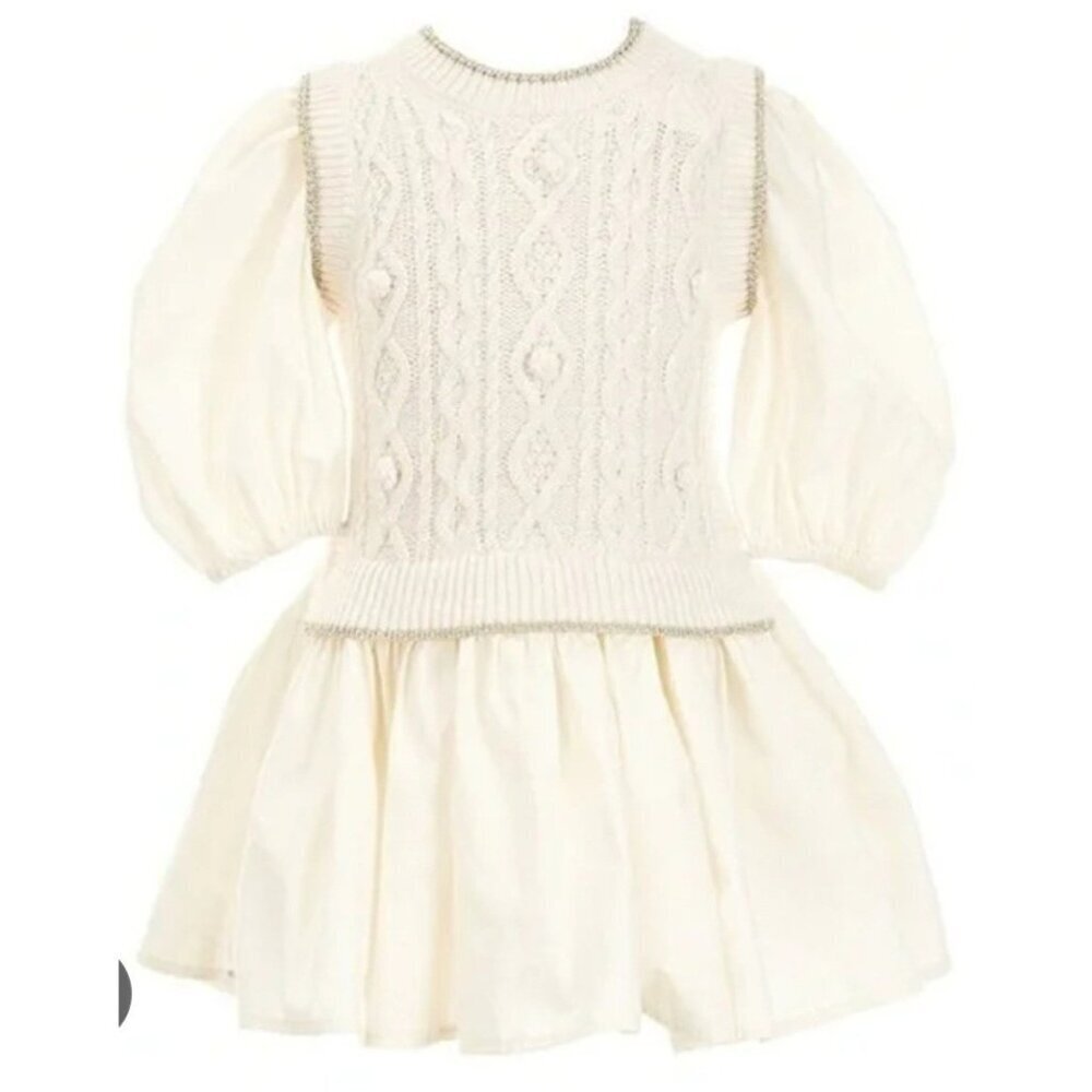 A Loves A Girls Cream Knit Dress w/ Tulle Skirt Girls XL New $69 Retail